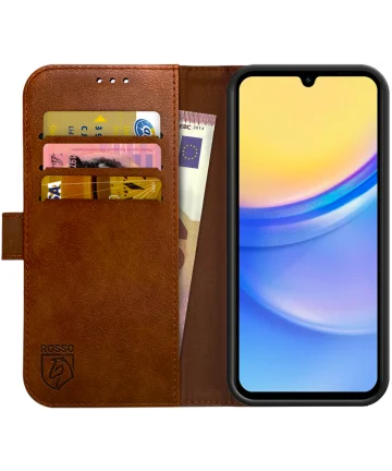 Rosso Element Samsung Galaxy A15 Hoesje Book Case Wallet Bruin Hoesjes