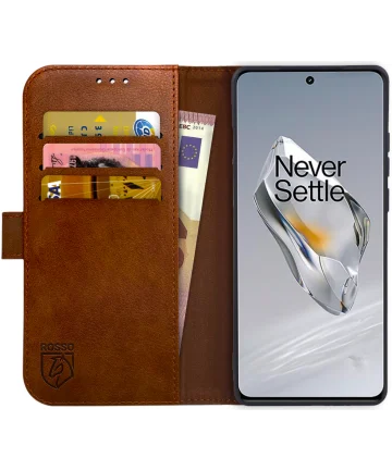 Rosso Element OnePlus 12 Hoesje Book Case Cover Wallet Bruin Hoesjes