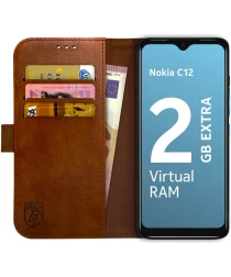 Rosso Element Nokia C12 Hoesje Book Case Wallet Bruin