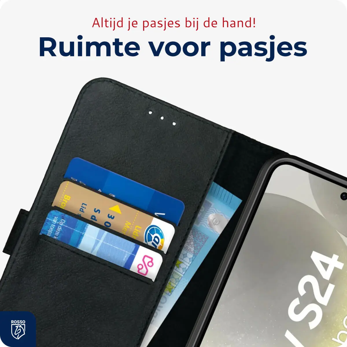 Rosso Deluxe Samsung Galaxy S24 Hoesje Echt Leer Book Case Zwart afbeelding 6