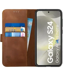Rosso Deluxe Samsung Galaxy S24 Hoesje Echt Leer Book Case Bruin