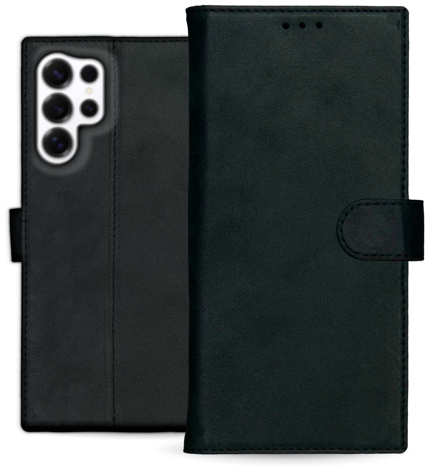 Rosso Deluxe Samsung Galaxy S24 Ultra Hoesje Echt Leer Book Case Zwart afbeelding 2