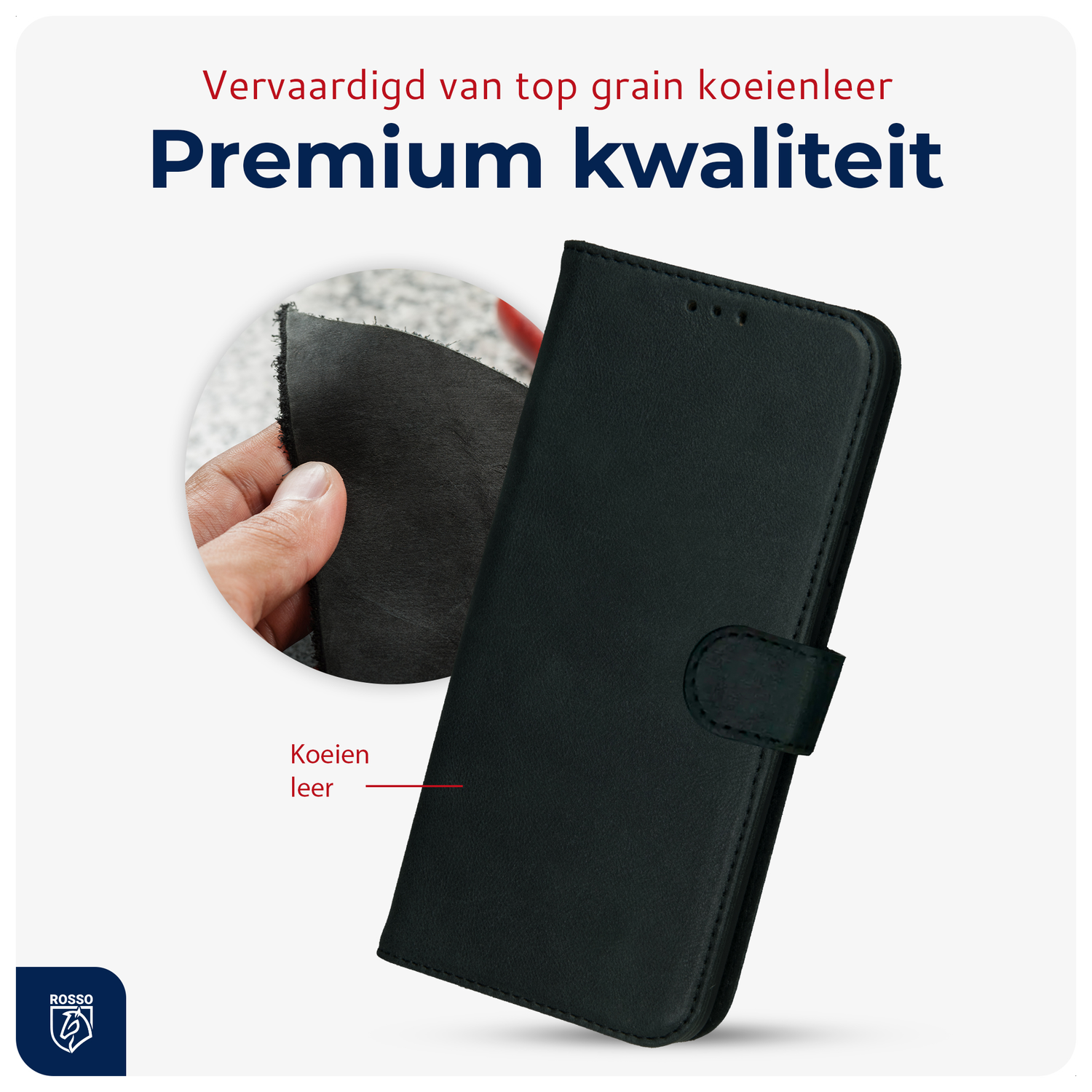 Rosso Deluxe Samsung Galaxy S24 Ultra Hoesje Echt Leer Book Case Zwart afbeelding 4