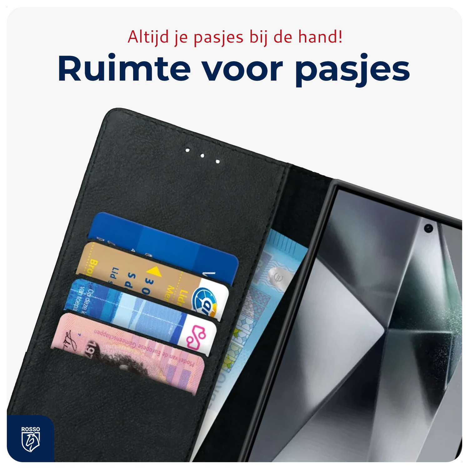 Rosso Deluxe Samsung Galaxy S24 Ultra Hoesje Echt Leer Book Case Zwart afbeelding 5