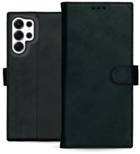 Rosso Deluxe Samsung Galaxy S24 Ultra Hoesje Echt Leer Book Case Zwart afbeelding 2