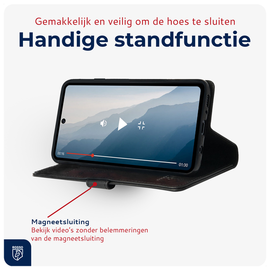 Rosso Deluxe Samsung Galaxy S24 Ultra Hoesje Echt Leer Book Case Zwart afbeelding 9