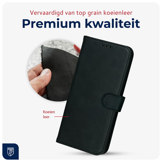 Rosso Deluxe Samsung Galaxy S24 Ultra Hoesje Echt Leer Book Case Zwart afbeelding 4