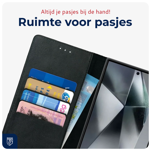 Rosso Deluxe Samsung Galaxy S24 Ultra Hoesje Echt Leer Book Case Zwart afbeelding 5