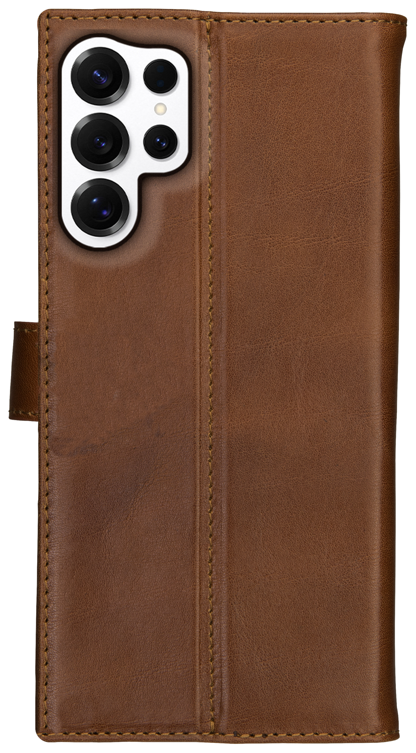 Rosso Deluxe Samsung Galaxy S24 Ultra Hoesje Echt Leer Book Case Bruin afbeelding 11