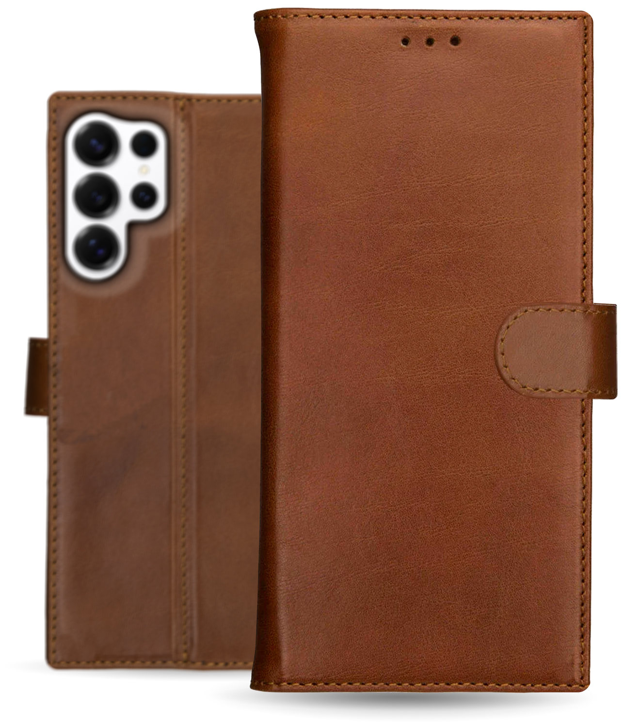 Rosso Deluxe Samsung Galaxy S24 Ultra Hoesje Echt Leer Book Case Bruin afbeelding 2