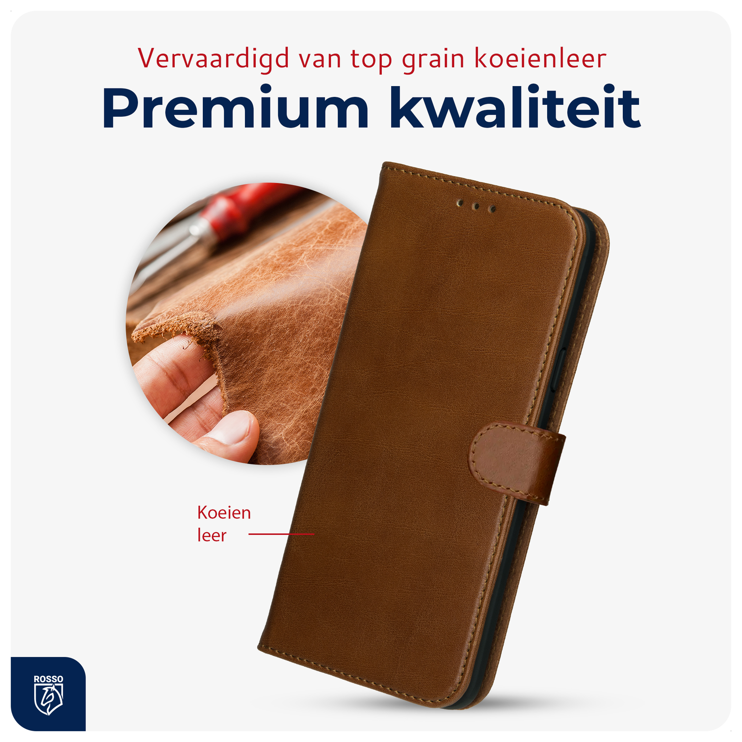 Rosso Deluxe Samsung Galaxy S24 Ultra Hoesje Echt Leer Book Case Bruin afbeelding 4