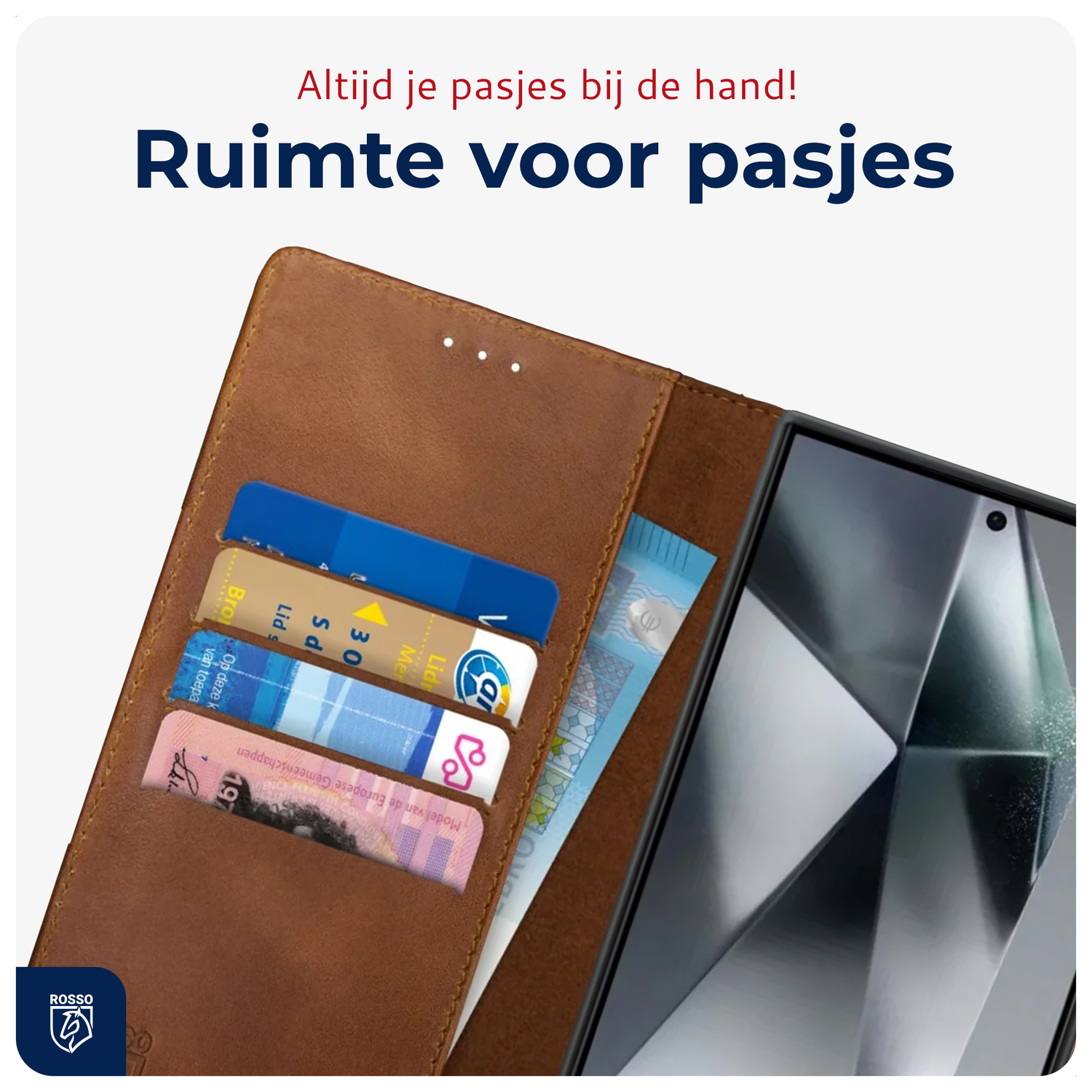 Rosso Deluxe Samsung Galaxy S24 Ultra Hoesje Echt Leer Book Case Bruin afbeelding 5