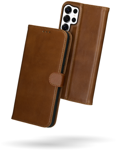 Rosso Deluxe Samsung Galaxy S24 Ultra Hoesje Echt Leer Book Case Bruin afbeelding 13