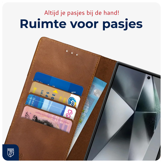 Rosso Deluxe Samsung Galaxy S24 Ultra Hoesje Echt Leer Book Case Bruin afbeelding 5