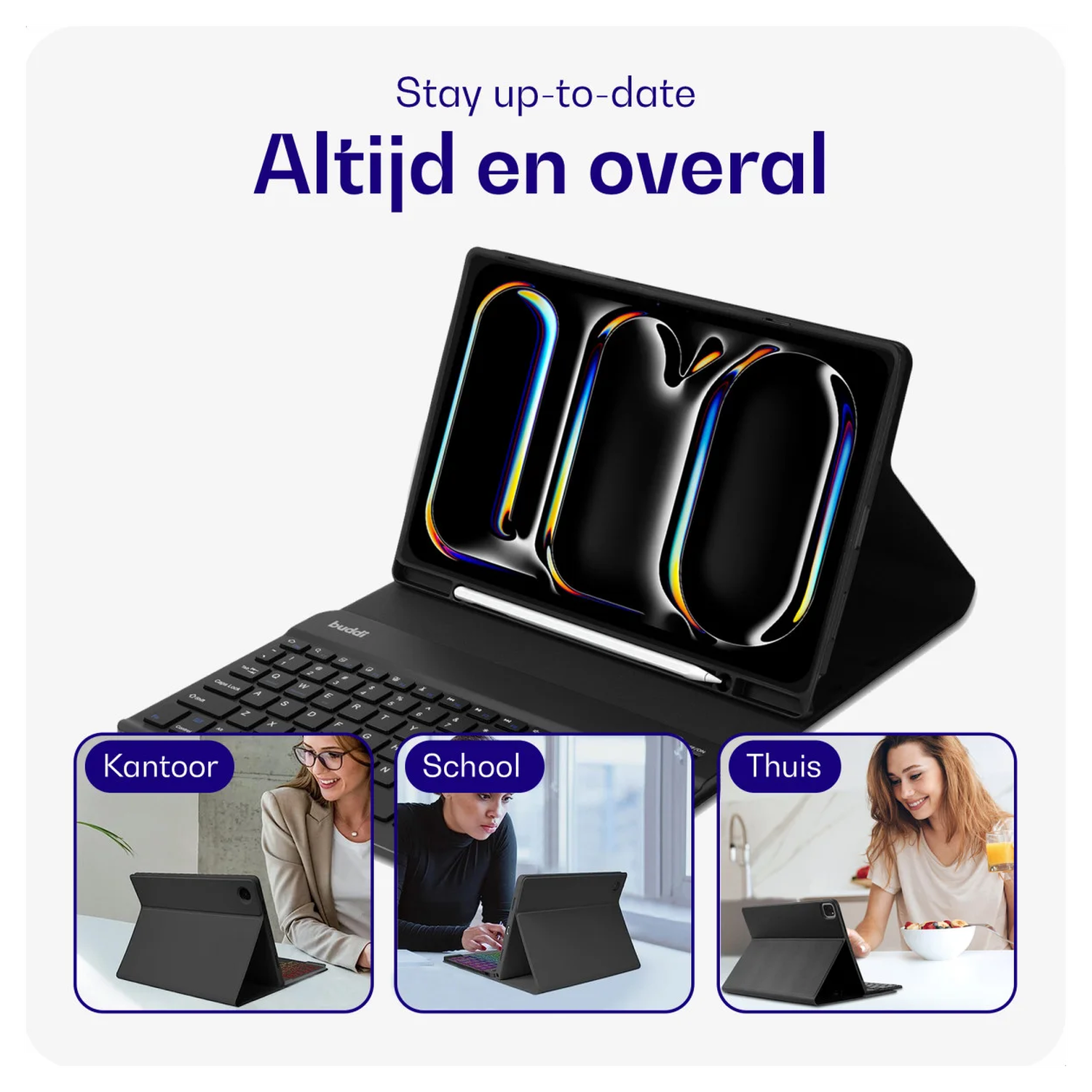 Buddi Zuna Samsung Tab S9 Ultra Hoes met QWERTY Toetsenbord Book Case Zwart afbeelding 4