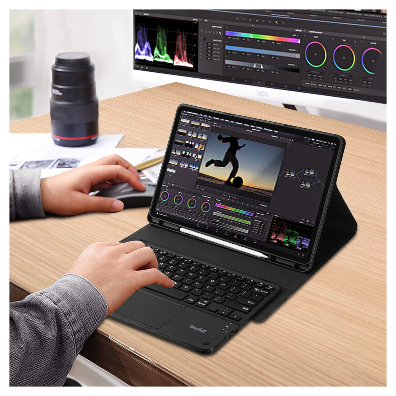 Buddi Zuna Samsung Tab S9 Ultra Hoes met QWERTY Toetsenbord Book Case Zwart afbeelding 9