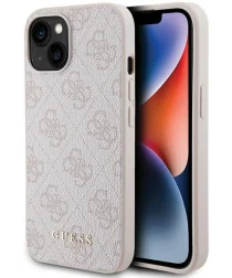 Guess Apple iPhone 15 Hoesje Hard Case 4G Logo Metal Roze