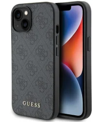 Guess Apple iPhone 15 Hoesje Hard Case 4G Logo Metal Grijs