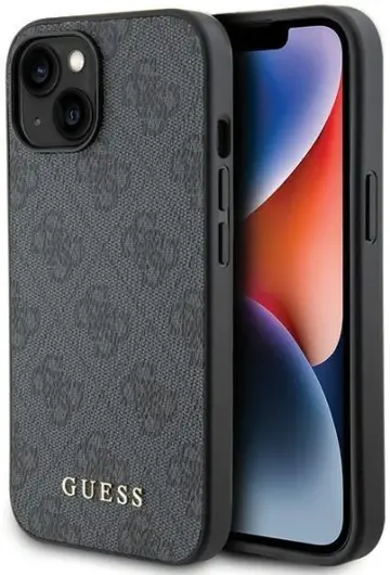 Guess Apple iPhone 15 Hoesje Hard Case 4G Logo Metal Grijs afbeelding 1