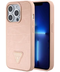 Guess Apple Phone 15 Hoesje Triangle Coco Hard Case Metal Logo Roze