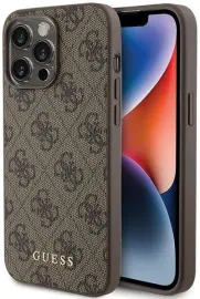Guess Apple iPhone 15 Pro Max Hoesje Hard Case 4G Logo Metal Bruin afbeelding