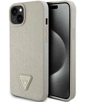 Guess Apple Phone 15 Hoesje Triangle Coco Hard Case Metal Logo Goud Hoesjes
