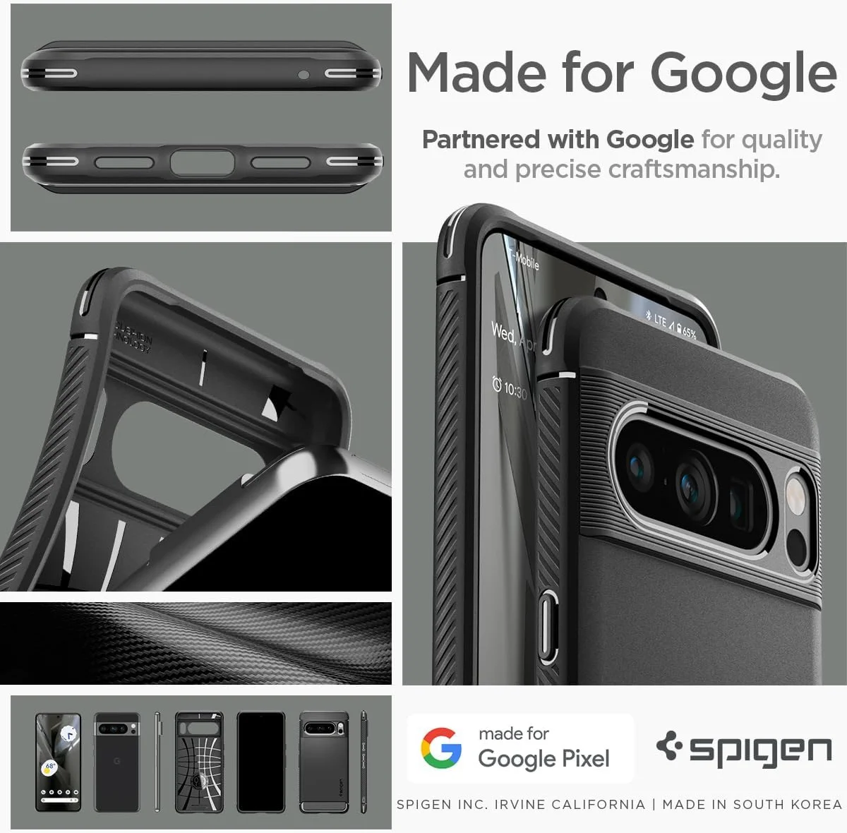 Spigen Rugged Armor Google Pixel 8 Pro Hoesje Back Cover Zwart afbeelding 5