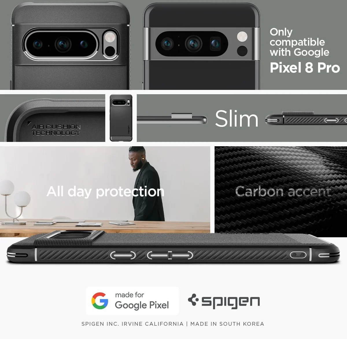 Spigen Rugged Armor Google Pixel 8 Pro Hoesje Back Cover Zwart afbeelding 6