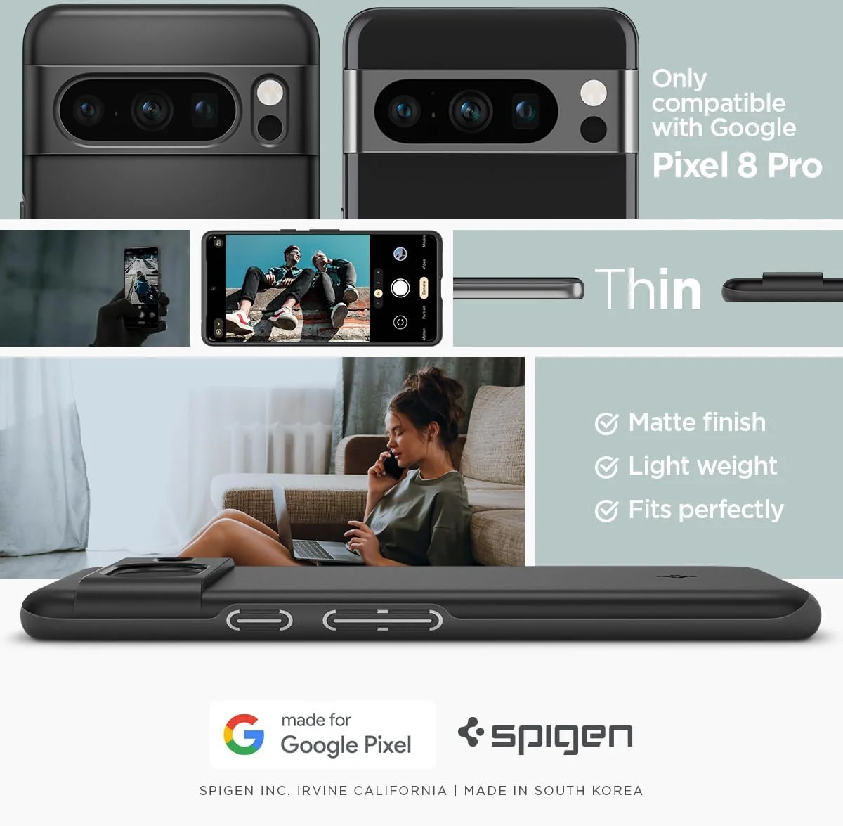 Spigen Thin Fit Google Pixel 8 Pro Hoesje Back Cover Zwart afbeelding 5