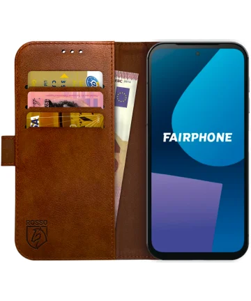 Rosso Element Fairphone 5 Hoesje Book Case Wallet Bruin Hoesjes