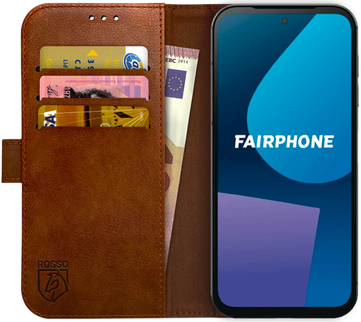 Rosso Element Fairphone 5 Hoesje Book Case Wallet Bruin afbeelding 1
