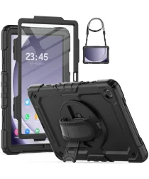 Samsung Galaxy Tab A9 Plus Hoes met Screen Protector en Handriem Zwart