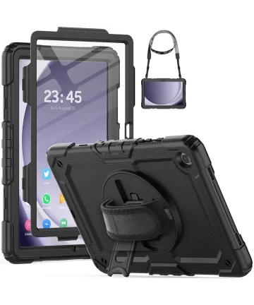 Samsung Galaxy Tab A9 Plus Hoes met Screen Protector en Handriem Zwart Hoesjes