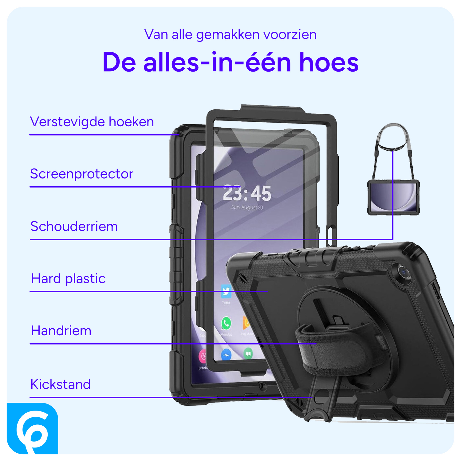 Samsung Galaxy Tab A9 Plus Hoes met Screen Protector en Handriem Zwart afbeelding 4