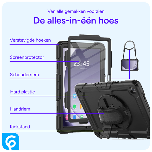 Samsung Galaxy Tab A9 Plus Hoes met Screen Protector en Handriem Zwart afbeelding 4