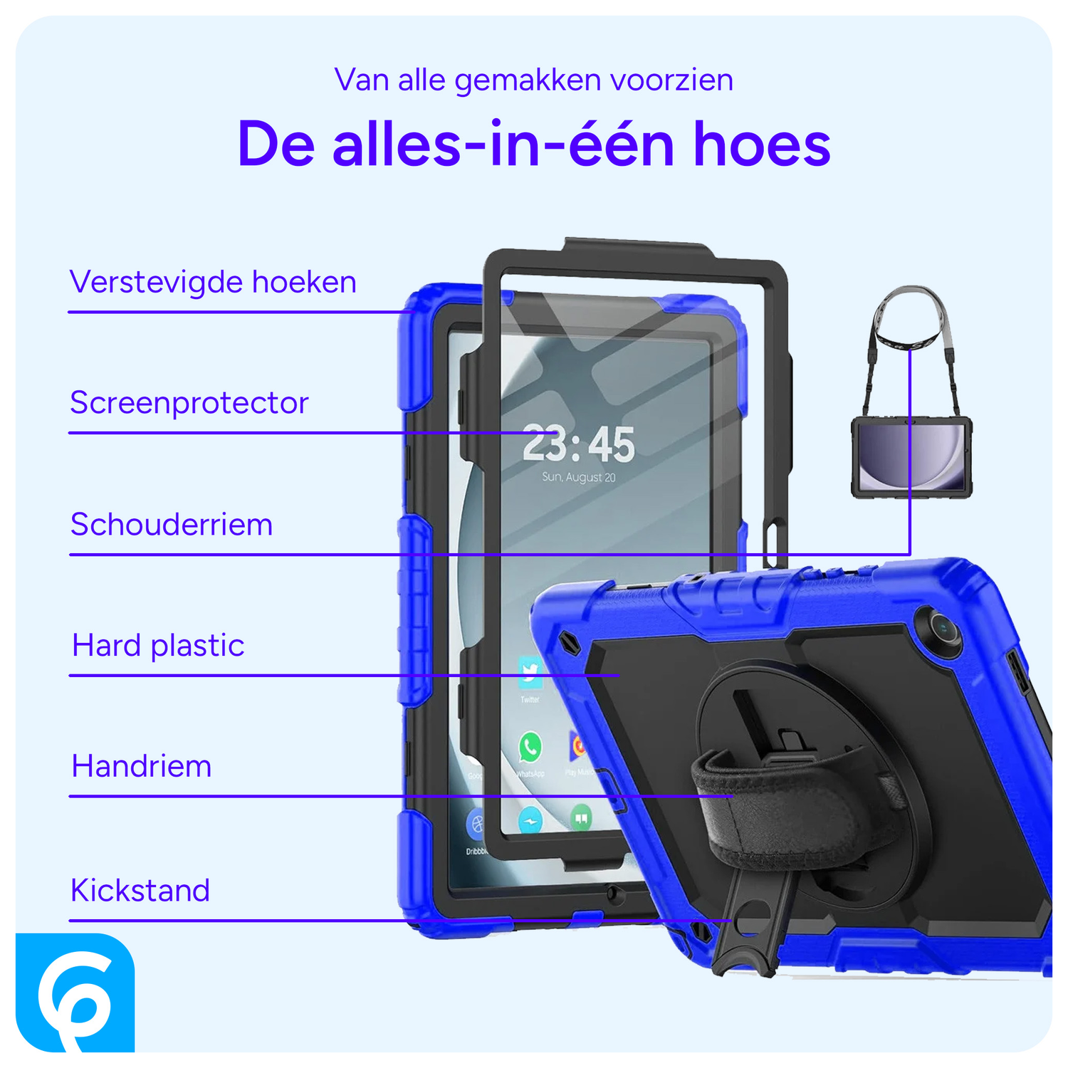 Samsung Galaxy Tab A9 Plus Hoes met Screen Protector en Handriem Blauw afbeelding 2