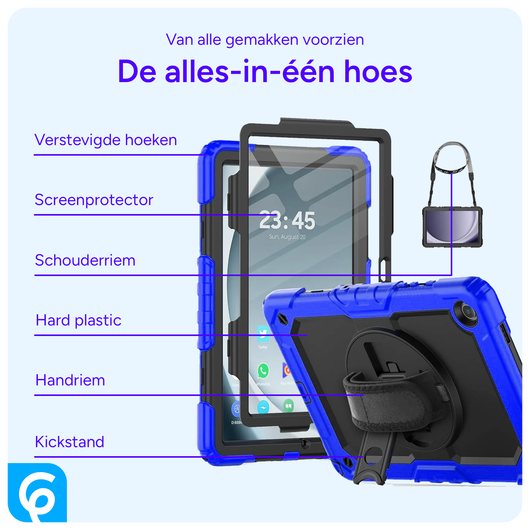 Samsung Galaxy Tab A9 Plus Hoes met Screen Protector en Handriem Blauw afbeelding 2