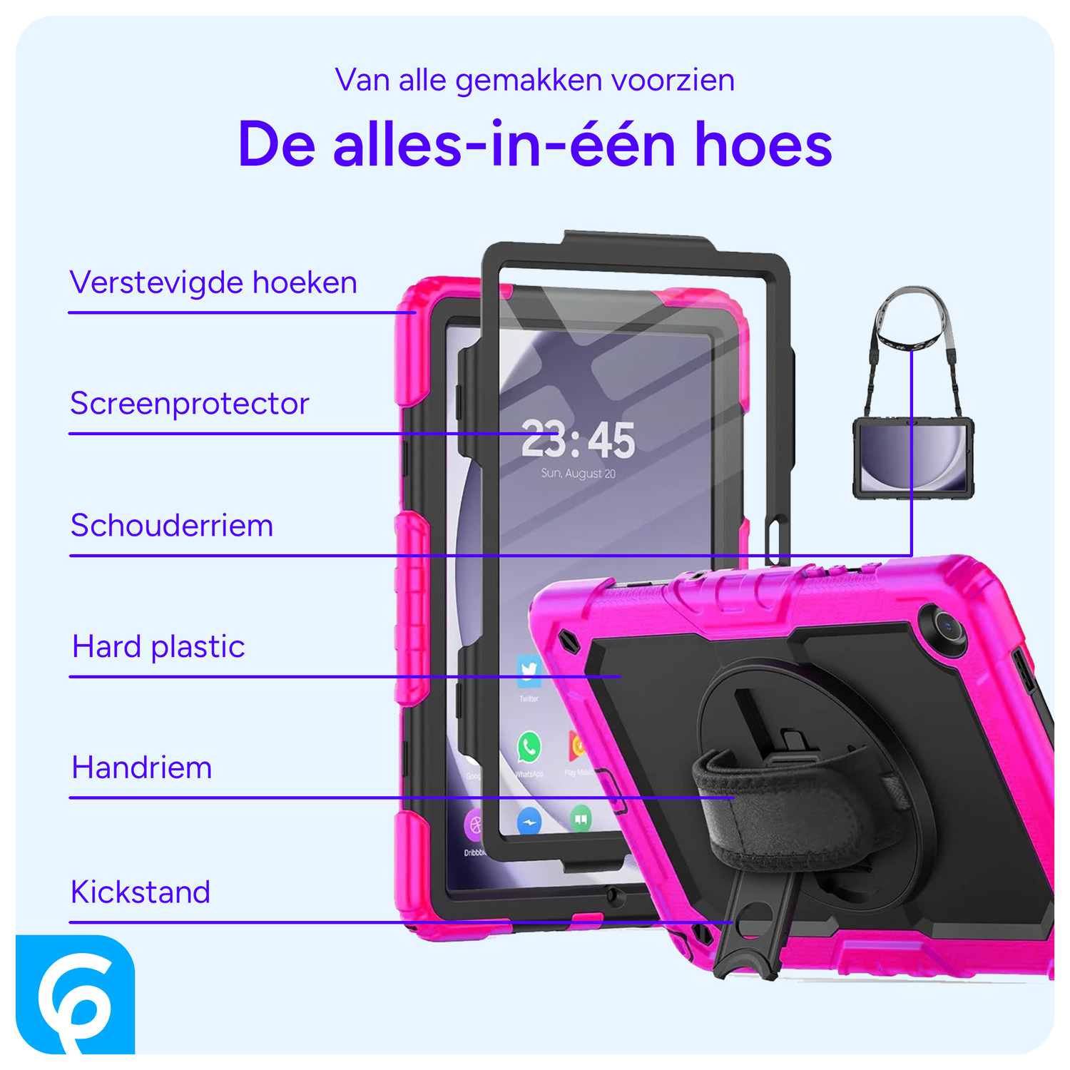 Samsung Galaxy Tab A9 Plus Hoes met Screen Protector en Handriem Roze afbeelding 2