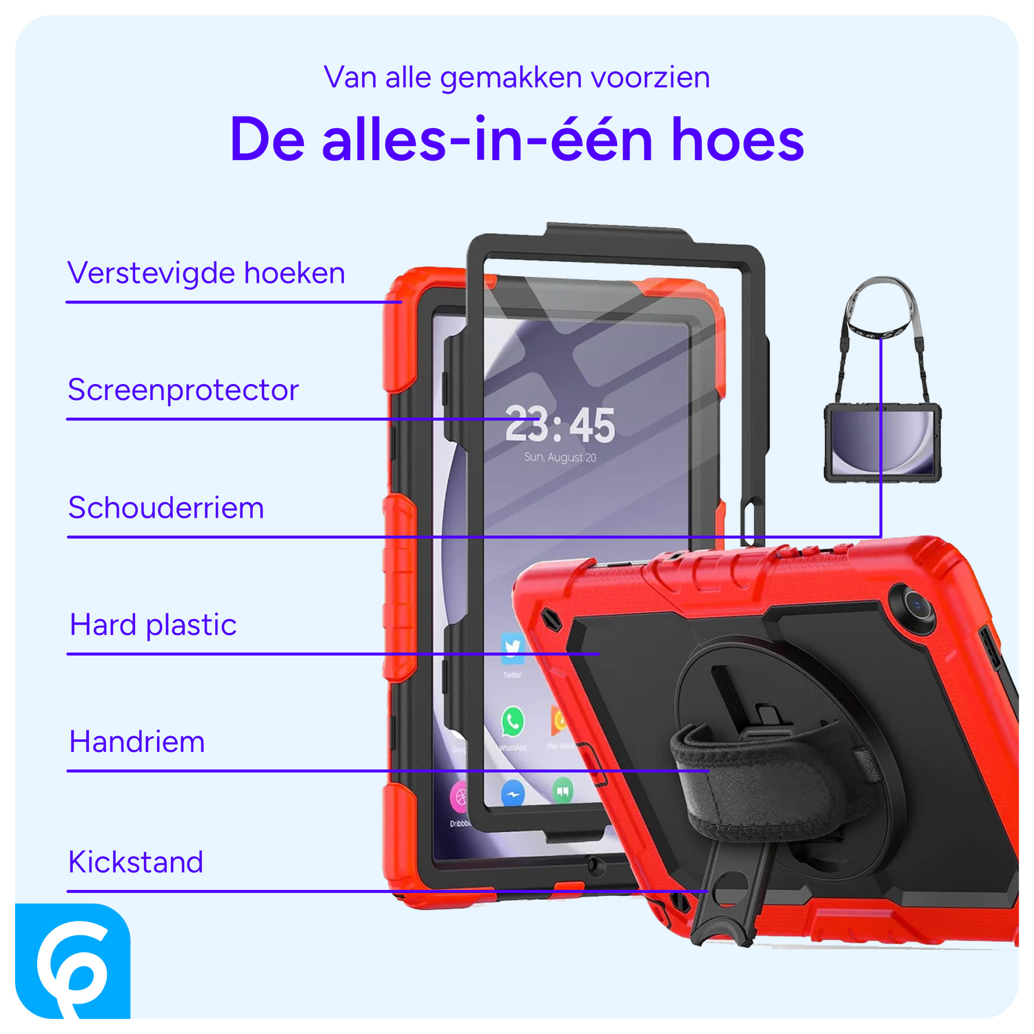 Samsung Galaxy Tab A9 Plus Hoes met Screen Protector en Handriem Rood afbeelding 2