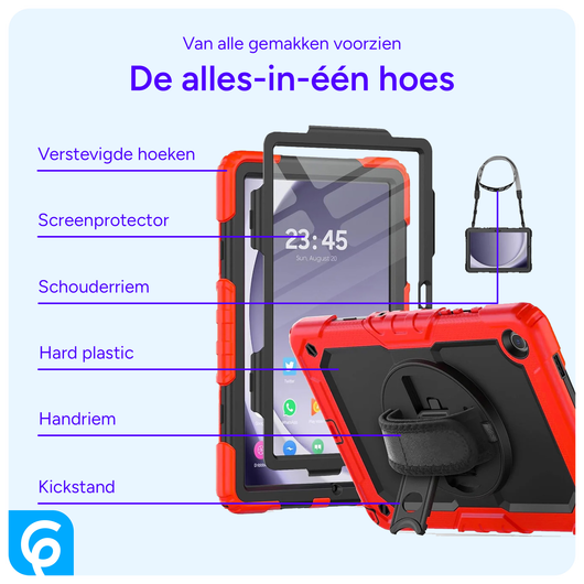 Samsung Galaxy Tab A9 Plus Hoes met Screen Protector en Handriem Rood afbeelding 2
