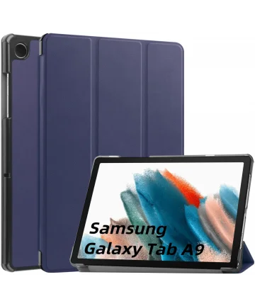Samsung Galaxy Tab A9 Hoes Tri-Fold Book Case Standaard Blauw Hoesjes