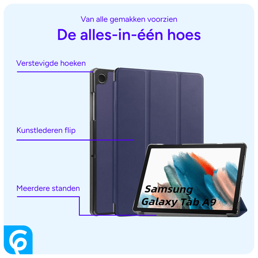 Samsung Galaxy Tab A9 Hoes Tri-Fold Book Case Standaard Blauw afbeelding 3