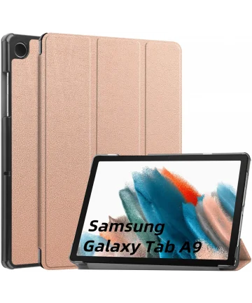 Samsung Galaxy Tab A9 Hoes Tri-Fold Book Case Standaard Roze Goud Hoesjes
