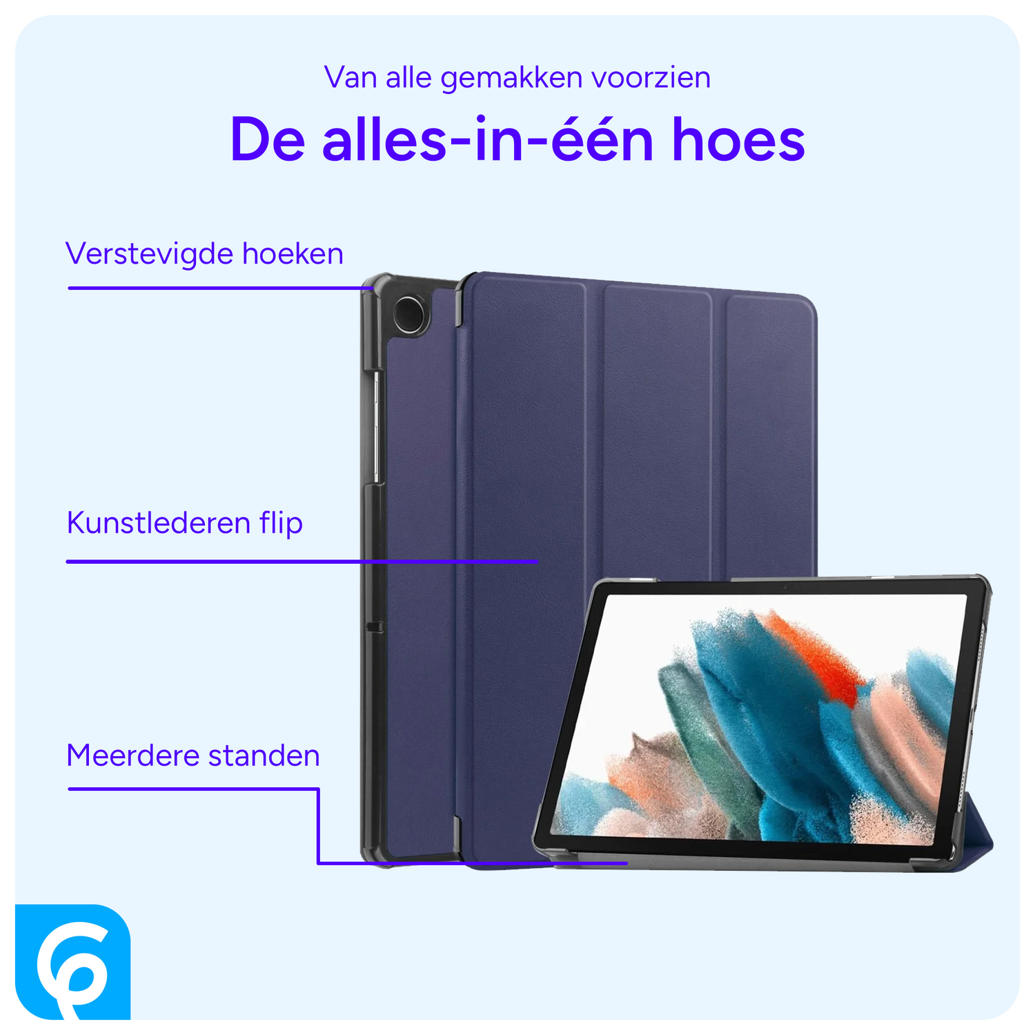 Samsung Galaxy Tab A9 Plus Hoes Tri-Fold Book Case met Standaard Blauw afbeelding 3
