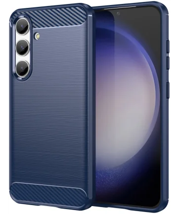 Samsung Galaxy S24 Hoesje Geborsteld TPU Flexibele Back Cover Blauw Hoesjes