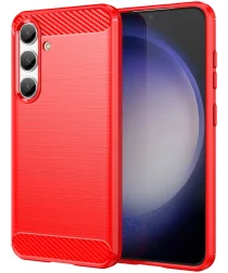 Samsung Galaxy S24 Hoesje Geborsteld TPU Flexibele Back Cover Rood