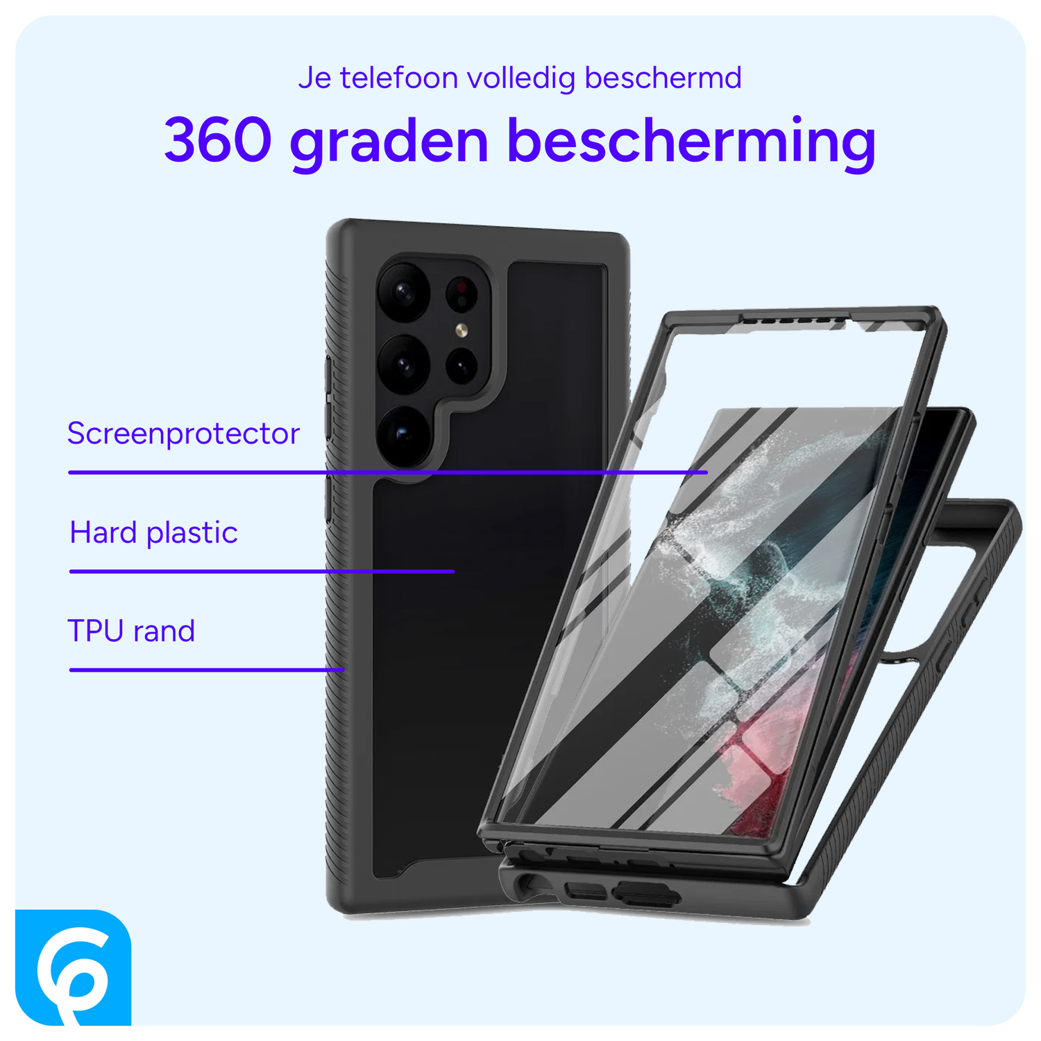 Samsung Galaxy S24 Ultra Hoesje Full Protect 360° Cover Hybride Zwart afbeelding 7