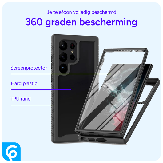 Samsung Galaxy S24 Ultra Hoesje Full Protect 360° Cover Hybride Zwart afbeelding 7
