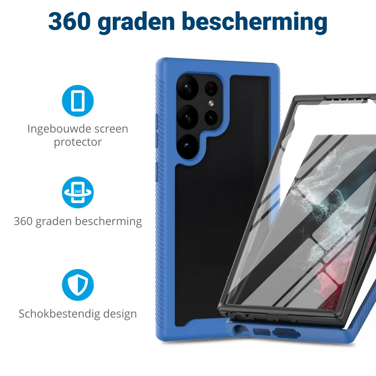 Samsung Galaxy S24 Ultra Hoesje Full Protect 360° Cover Hybride Blauw afbeelding 2
