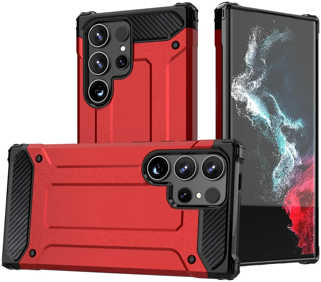 Samsung Galaxy S24 Ultra Hoesje Shock Proof Hybride Back Cover Rood afbeelding 1